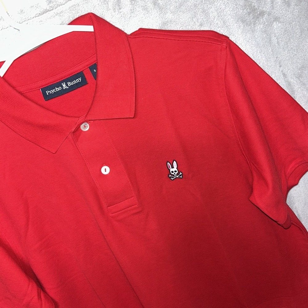 Psycho Bunny Mens  Red Pique Polo Shirt Logo Short Sleeve Size 5 M/L EUC